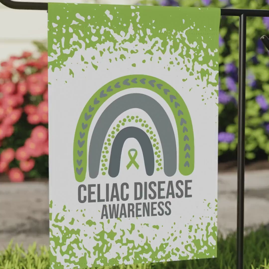 Celiac Disease Awareness Garden Flag | Welcome Sign |  New Home | Decorative House Banner | Lime Green Awareness Ribbon  | Rare Disease