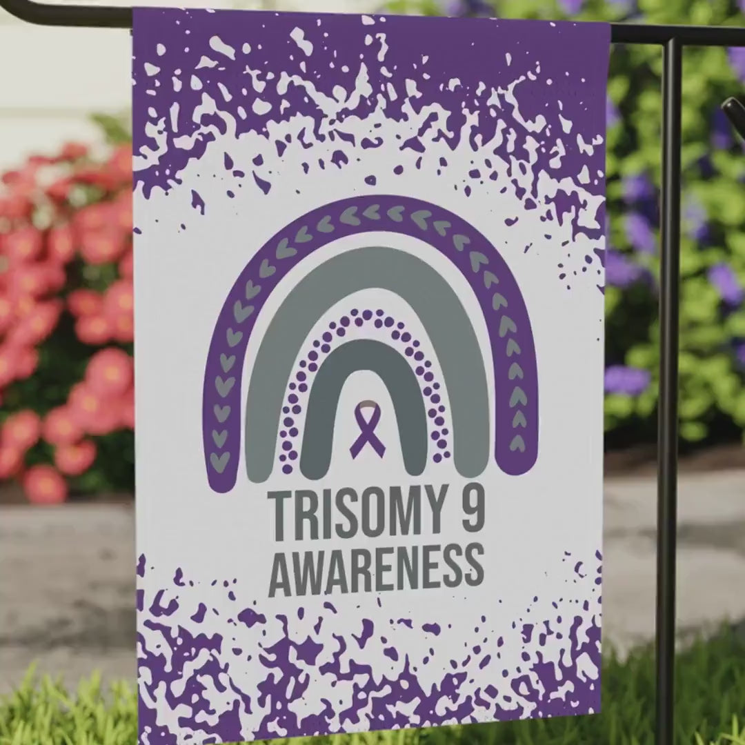 Trisomy 9 Awareness Garden Flag | Welcome Sign |  New Home | Decorative House Banner | Purple Awareness Ribbon