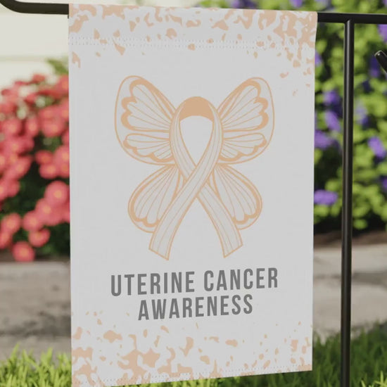 Uterine Cancer Awareness Garden Flag | Welcome Sign | New Home | Decorative House Flag | Banner | Peach Ribbon Awareness | Cancer Support