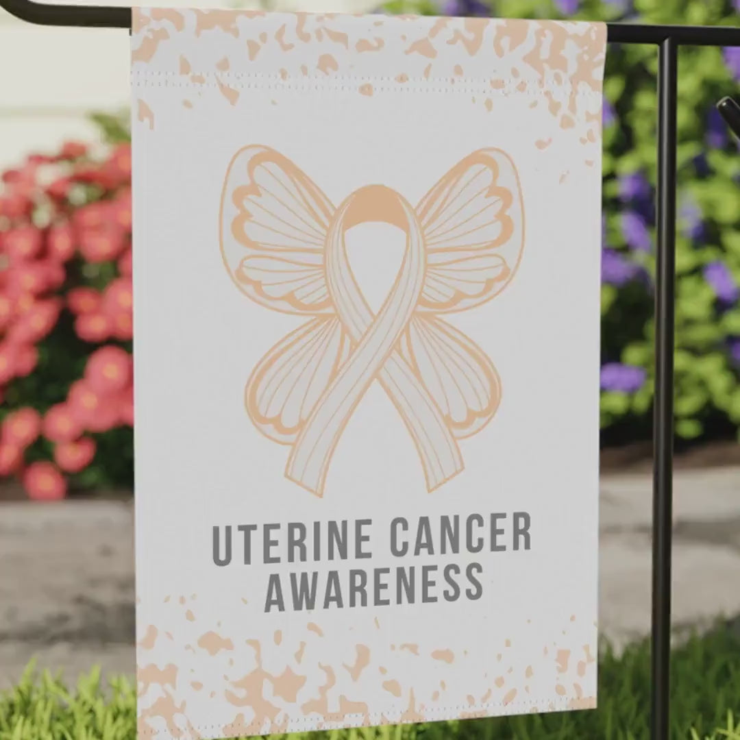 Uterine Cancer Awareness Garden Flag | Welcome Sign | New Home | Decorative House Flag | Banner | Peach Ribbon Awareness | Cancer Support