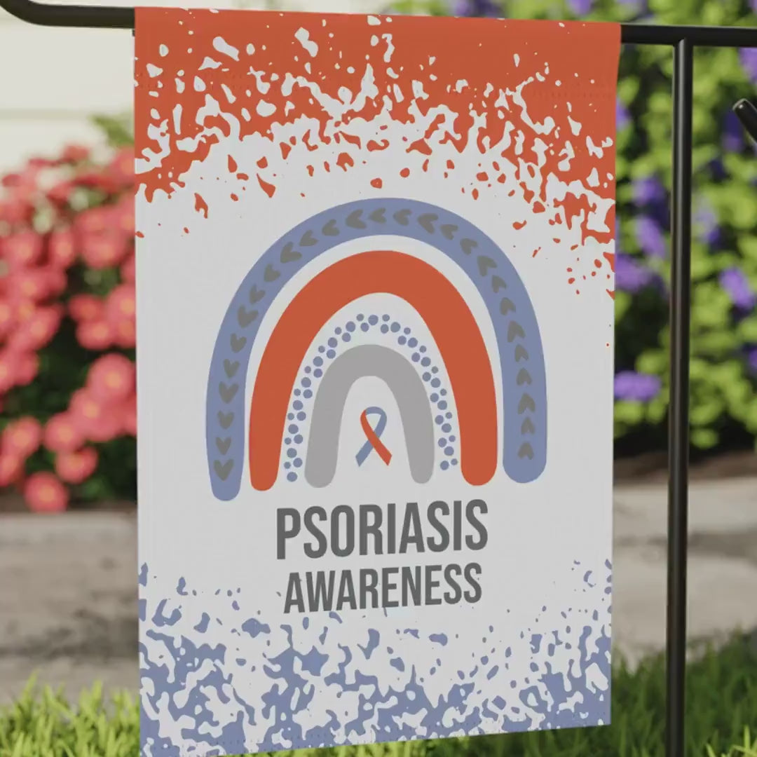 Psoriasis Awareness Garden Flag | Welcome Sign | Supportive Decorative House Banner with Orange & Periwinkle Ribbon