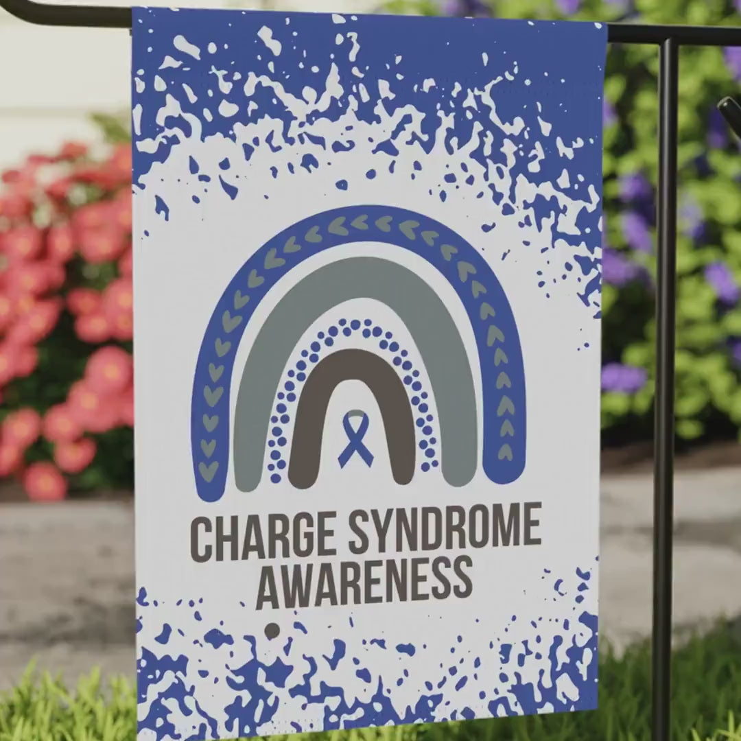 Charge Syndrome Awareness Garden Flag | Welcome Sign |  New Home | Decorative House Banner | Blue Awareness Ribbon  | Support