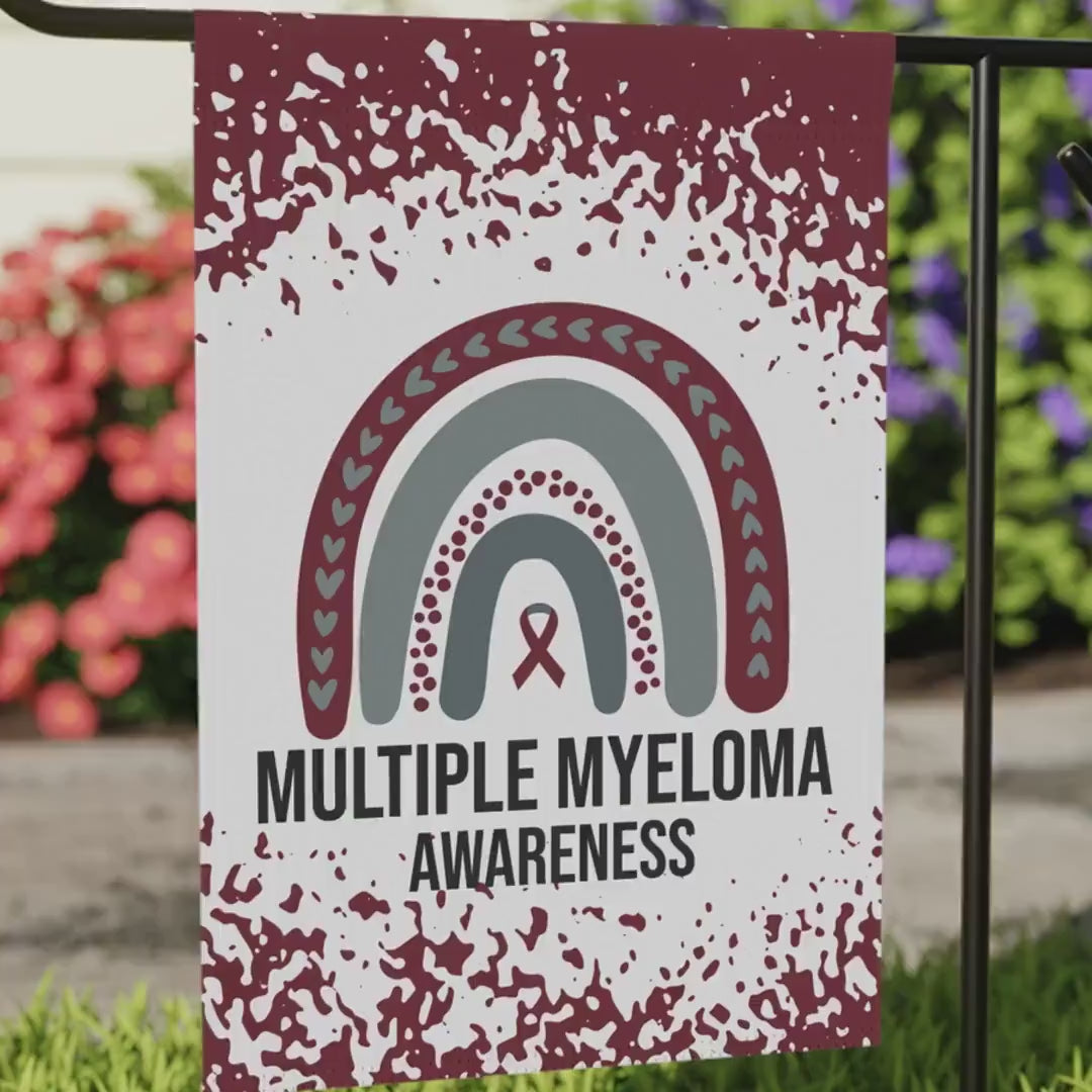 Multiple Myeloma Awareness Garden Flag | Welcome Sign |  New Home | Decorative House Banner | Burgundy Awareness Ribbon  | Support