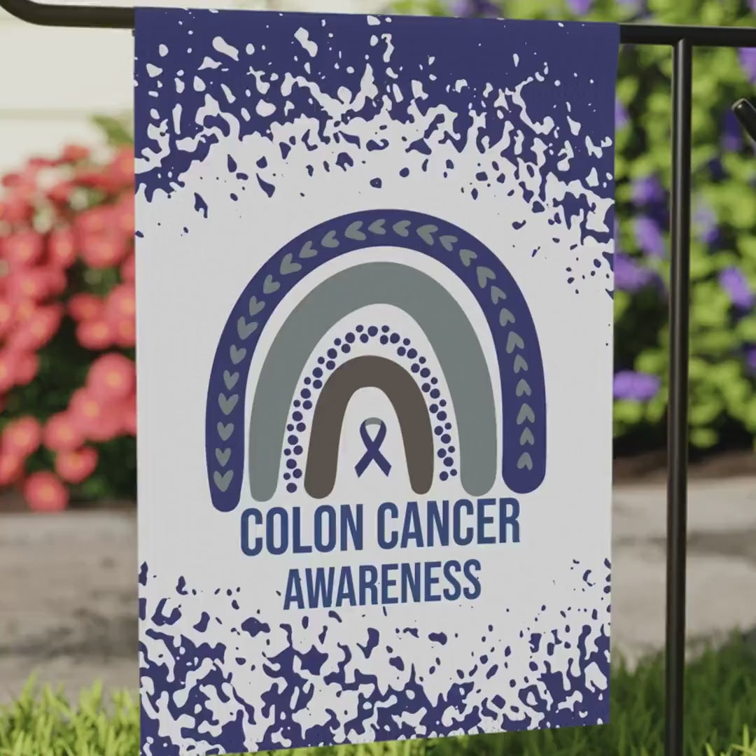 Colon Cancer Awareness Garden Flag | Welcome Sign |  New Home | Decorative House Banner | Blue Awareness Ribbon  | Cancer Support