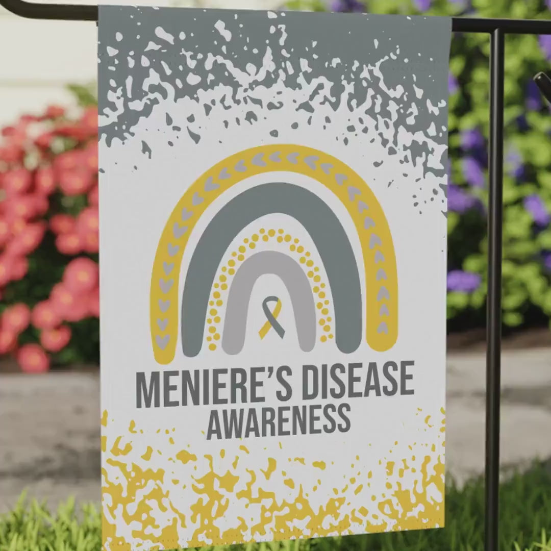 Menieres Disease Awareness Garden Flag | Welcome Sign | New Home | Decorative House Banner | Gold and Silver Awareness Ribbon  | Support