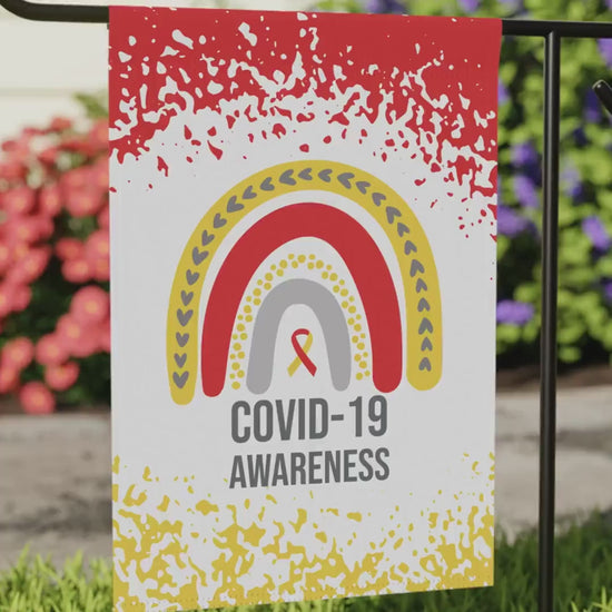 COVID-19 Awareness Garden Flag | Welcome Sign for New Home | Decorative House Banner with Red & Yellow Ribbon