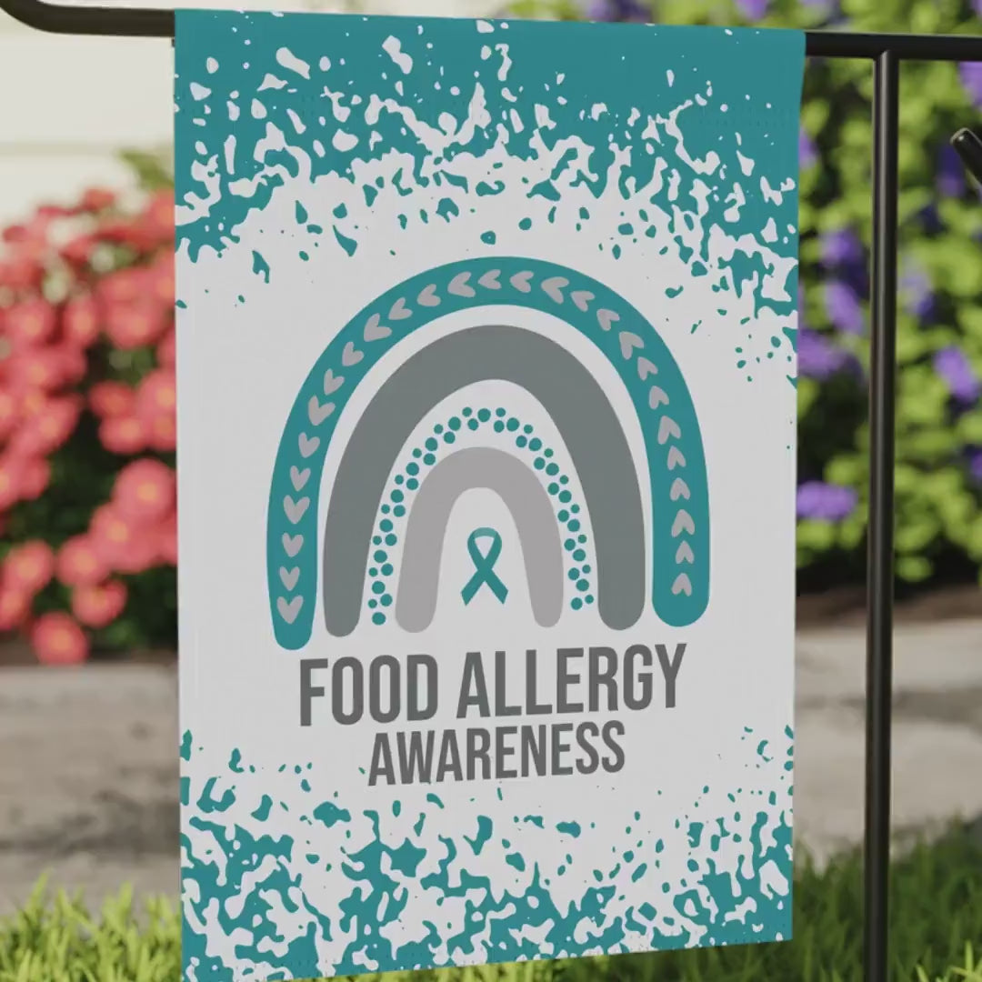 Food Allergy Awareness Garden Flag | Welcome Sign |  New Home | Decorative House Banner | Teal Awareness Ribbon  | Support