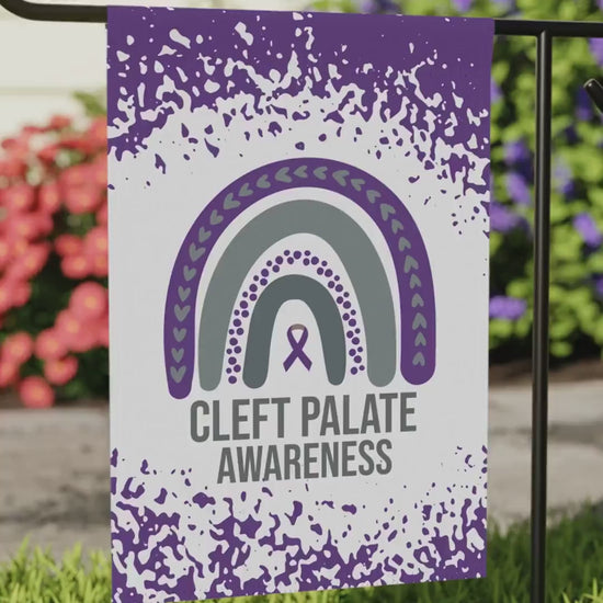 Cleft Palate Awareness Garden Flag | Welcome Sign |  New Home | Decorative House Banner | Purple Awareness Ribbon