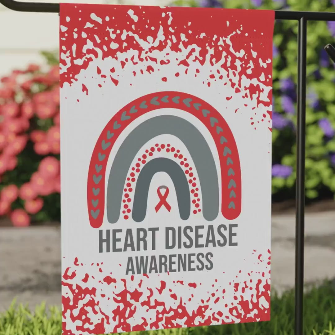 Heart Disease Awareness Garden Flag | Welcome Sign |  New Home | Decorative House Banner | Red Awareness Ribbon  | Support