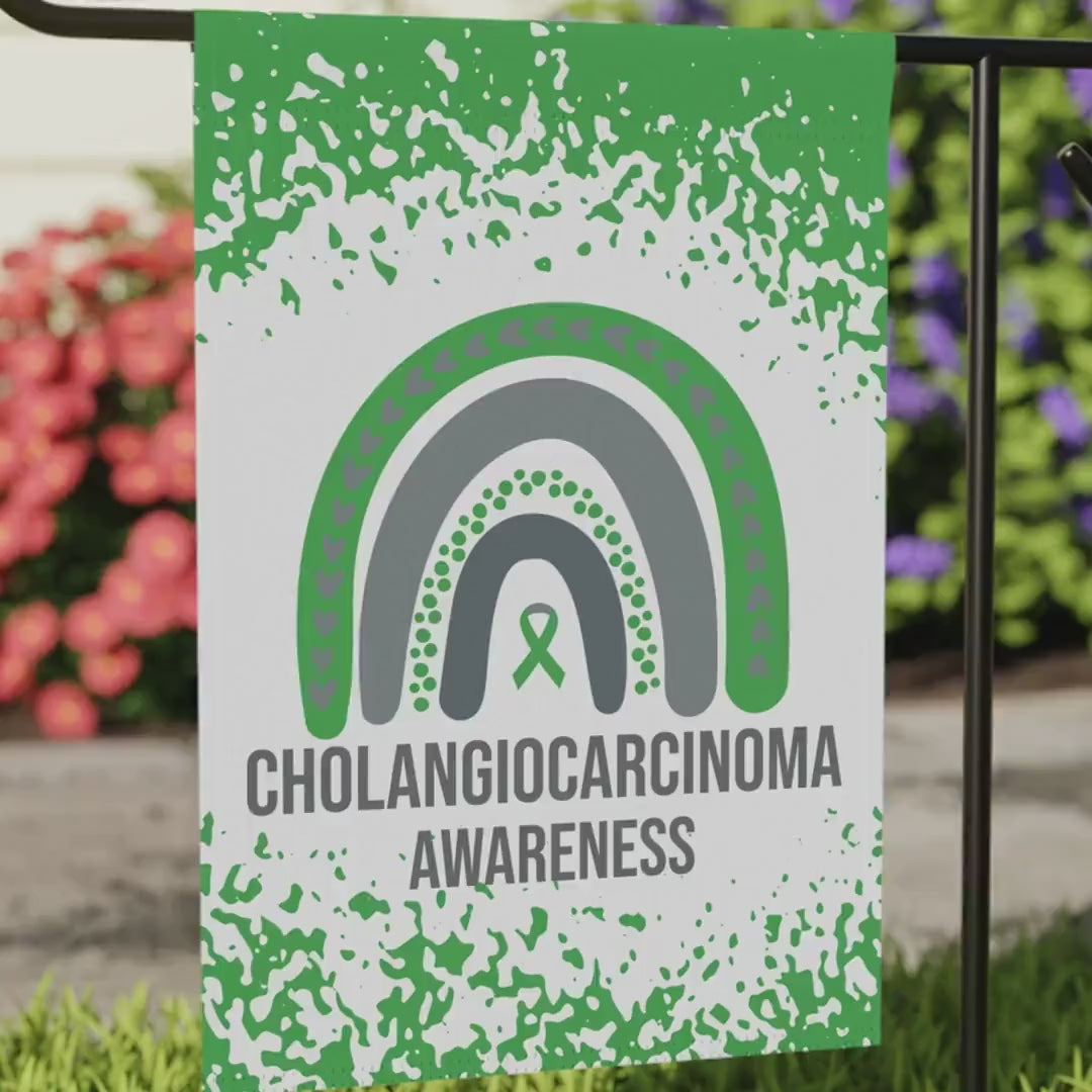 Cholangiocarcinoma Awareness Garden Flag | Welcome Sign for New Home | Decorative House Banner with Green Ribbon & Support