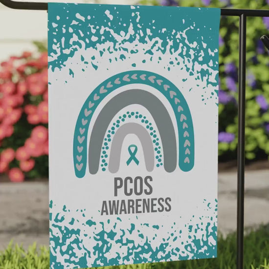 PCOS Awareness Garden Flag | Welcome Sign |  New Home | Decorative House Banner | Teal Awareness Ribbon  | Support