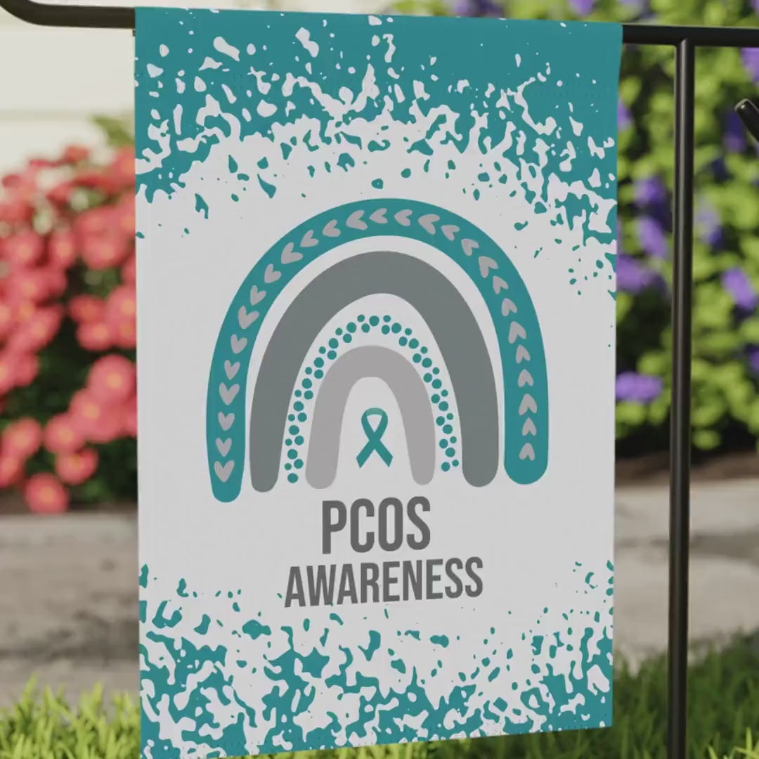 PCOS Awareness Garden Flag | Welcome Sign |  New Home | Decorative House Banner | Teal Awareness Ribbon  | Support