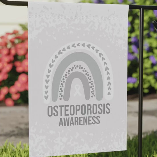 Osteoporosis Awareness Garden Flag | Welcome Sign |  New Home | Decorative House Banner | White Awareness Ribbon  | Support