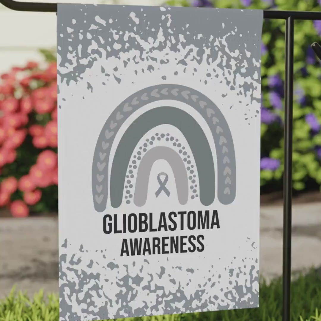 Glioblastoma Awareness Garden Flag | Silver Gray Ribbon Welcome Sign | Cancer Support Decorative Banner for New Home