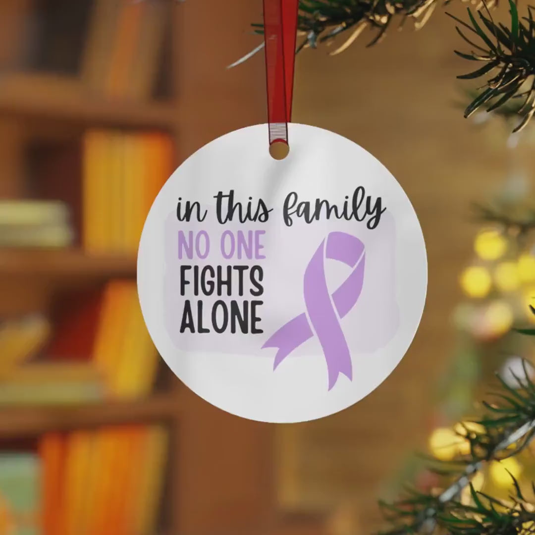 Cancer Support Ornament - Lavender Purple Ribbon Awareness, Family Support Gift, In This Family No One Fights Alone