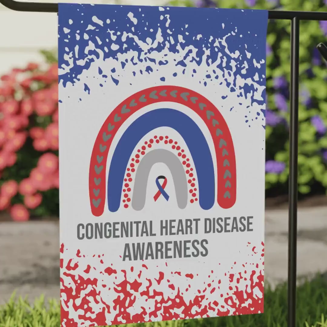 Congenital Heart Disease Awareness Garden Flag | Welcome Sign | New Home | Decorative House Banner | Red and Blue Awareness Ribbon  | CHD