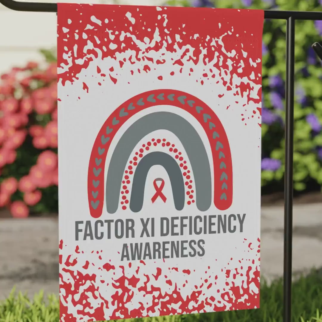 Factor XI Deficiency Awareness Garden Flag | Welcome Sign |  New Home | Decorative House Banner | Red Awareness Ribbon  | Support
