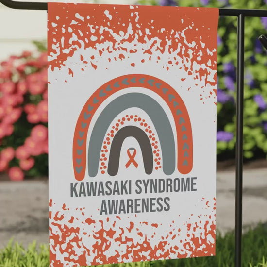 Kawasaki Awareness Garden Flag | Welcome Sign |  New Home | Decorative House Banner | Orange Awareness Ribbon | Rare Disease Support