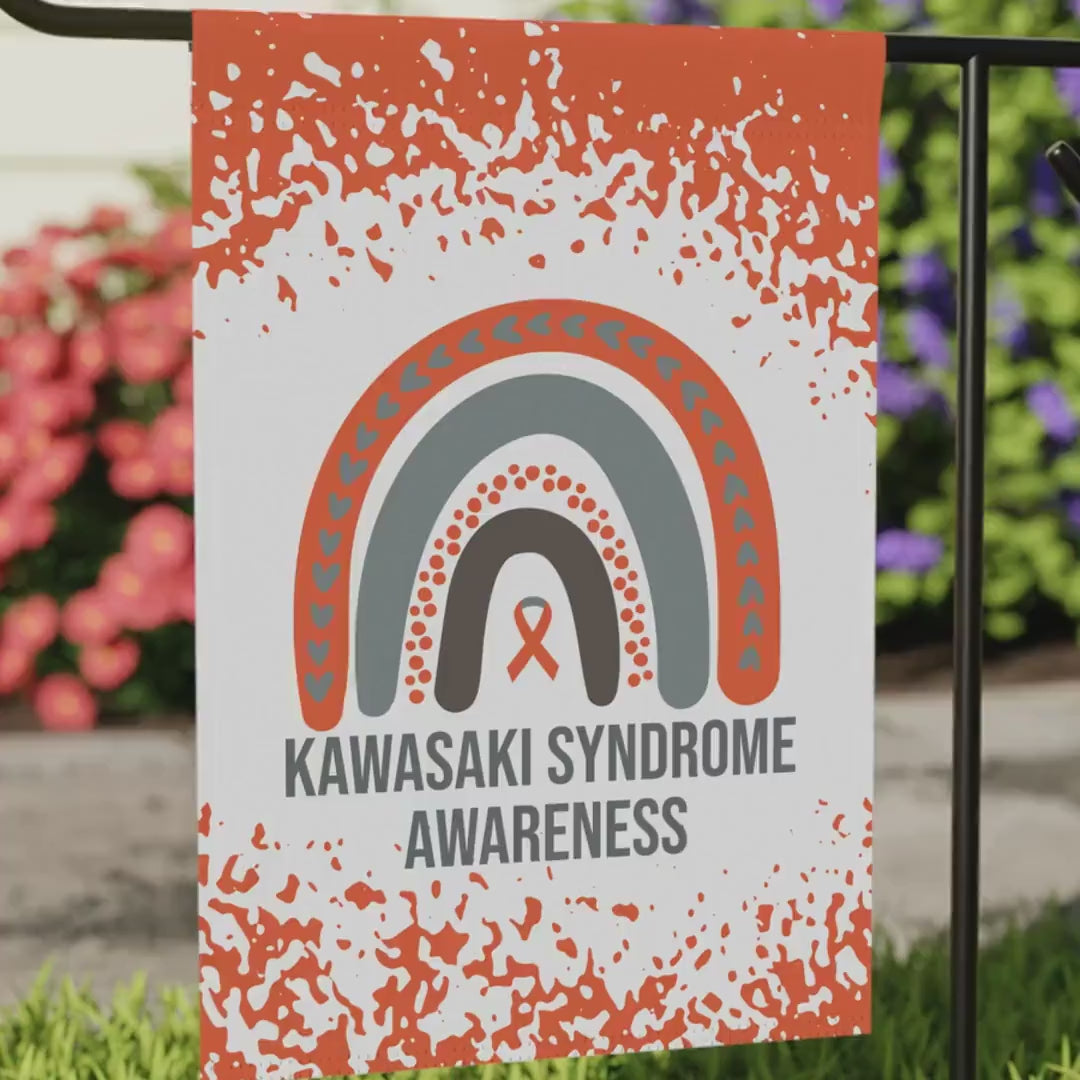 Kawasaki Awareness Garden Flag | Welcome Sign |  New Home | Decorative House Banner | Orange Awareness Ribbon | Rare Disease Support