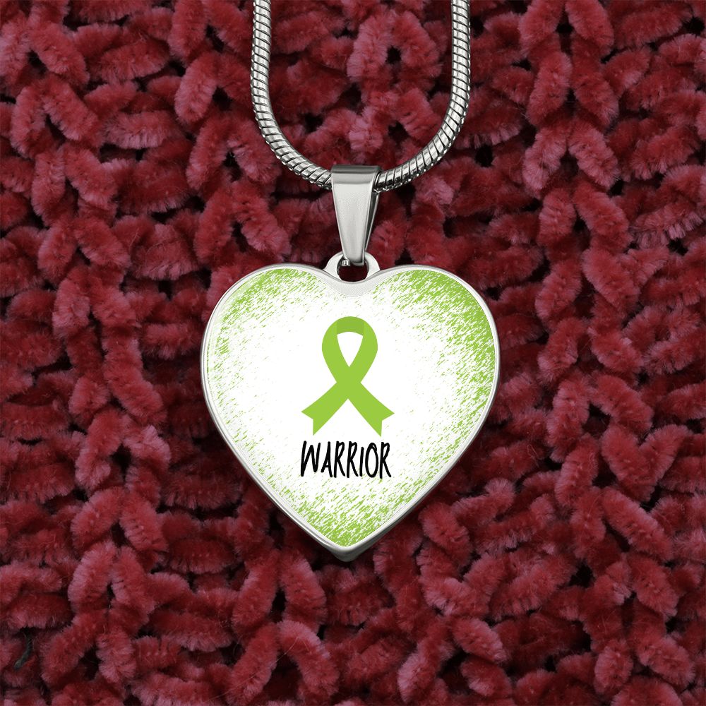 Lime Green Awareness Ribbon Necklace Gift, Heart Pendant Necklace, Snake Chain, Silver Tone, Gold Tone