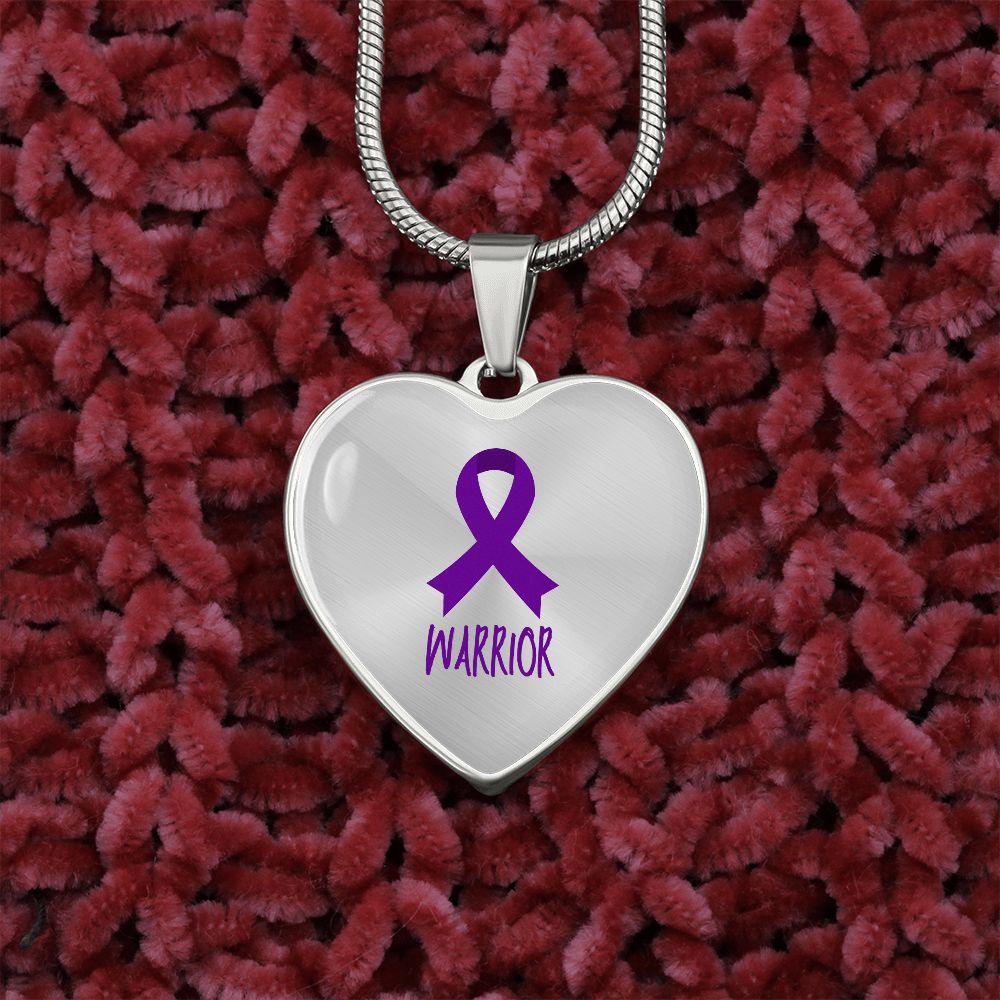 Purple Awareness Ribbon Necklace, Heart pendant Necklace, Warrior Necklace, Fibromyalgia