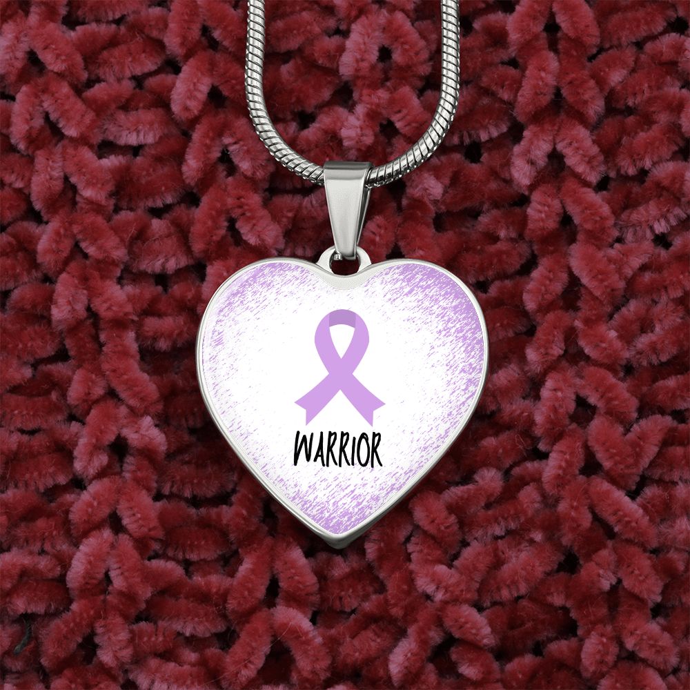 Light Purple Awareness Ribbon Necklace Gift, Heart Pendant Necklace, Snake Chain, Silver Tone, Gold Tone