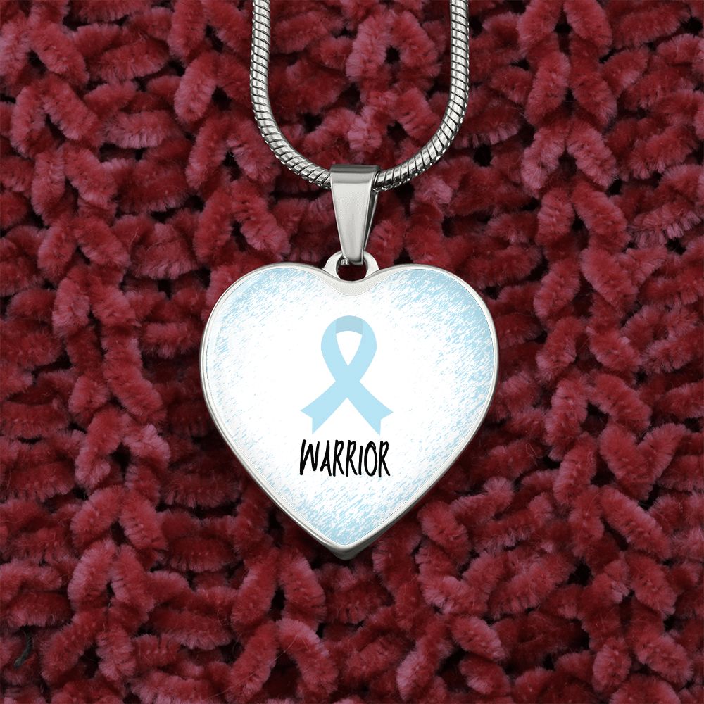 Light Blue Awareness Ribbon Necklace Gift,  Heart Pendant Necklace, Snake Chain, Silver Tone, Gold Tone