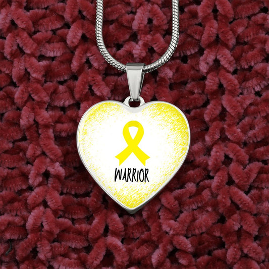 Yellow Awareness Ribbon Necklace Gift, Heart Pendant Necklace, Snake Chain, Silver Tone, Gold Tone