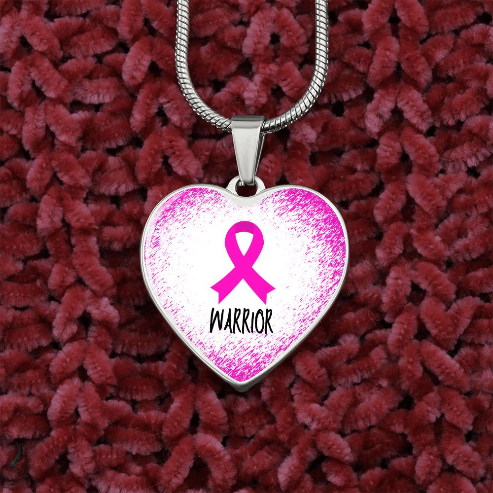 Pink Awareness Ribbon Necklace Gift,  Heart Pendant Necklace, Snake Chain, Silver Tone, Gold Tone