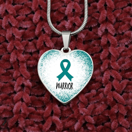 Teal Awareness Ribbon Necklace Gift,  Heart Pendant Necklace, Snake Chain, Silver Tone, Gold Tone