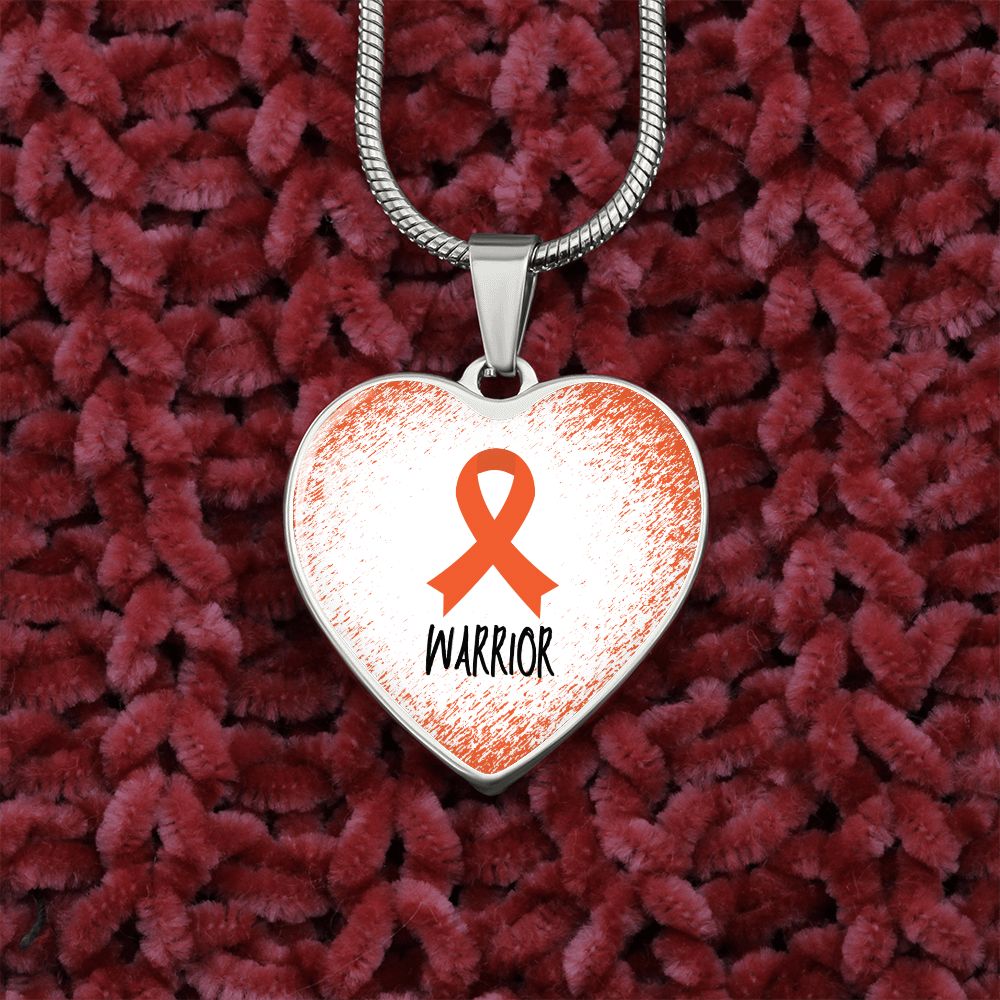 Orange Awareness Ribbon Necklace Gift,  Heart Pendant Necklace, Snake Chain, Silver Tone, Gold Tone