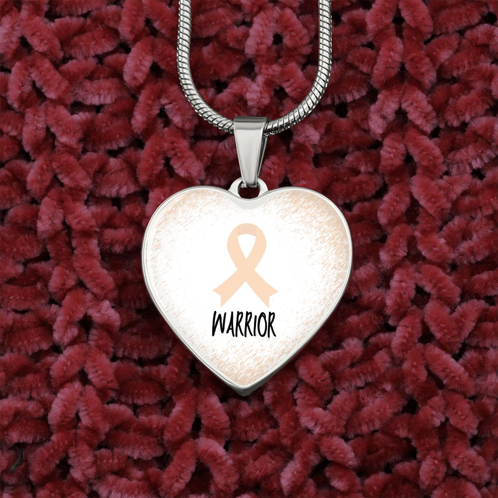 Peach Awareness Ribbon Necklace Gift, Heart Pendant Necklace, Snake Chain, Silver Tone, Gold Tone