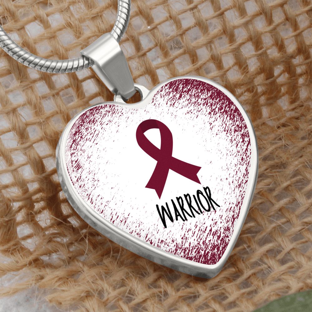 Burgundy Awareness Ribbon Necklace Gift, Heart Pendant Necklace, Snake Chain, Silver Tone, Gold Tone