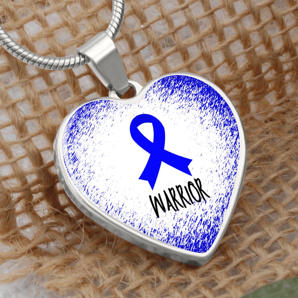 Blue Awareness Ribbon Necklace Gift, Heart Pendant Necklace, Snake Chain, Silver Tone, Gold Tone