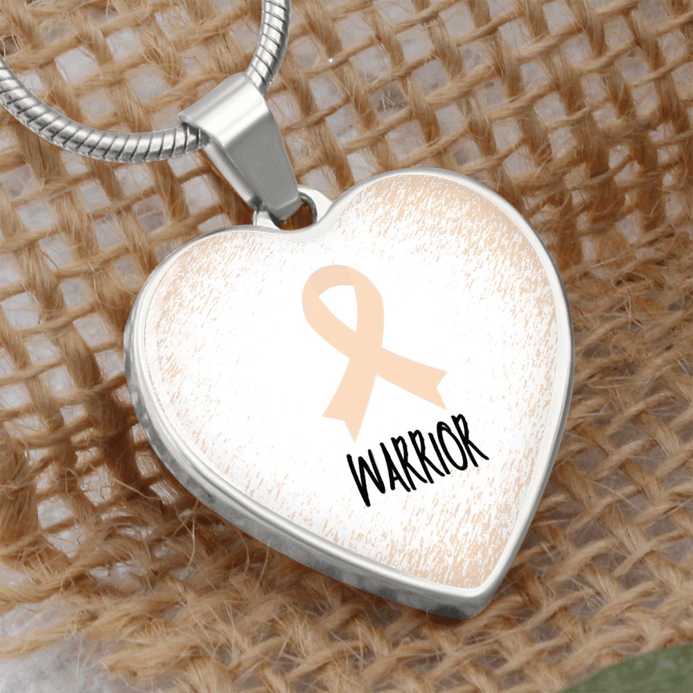 Peach Awareness Ribbon Necklace Gift, Heart Pendant Necklace, Snake Chain, Silver Tone, Gold Tone