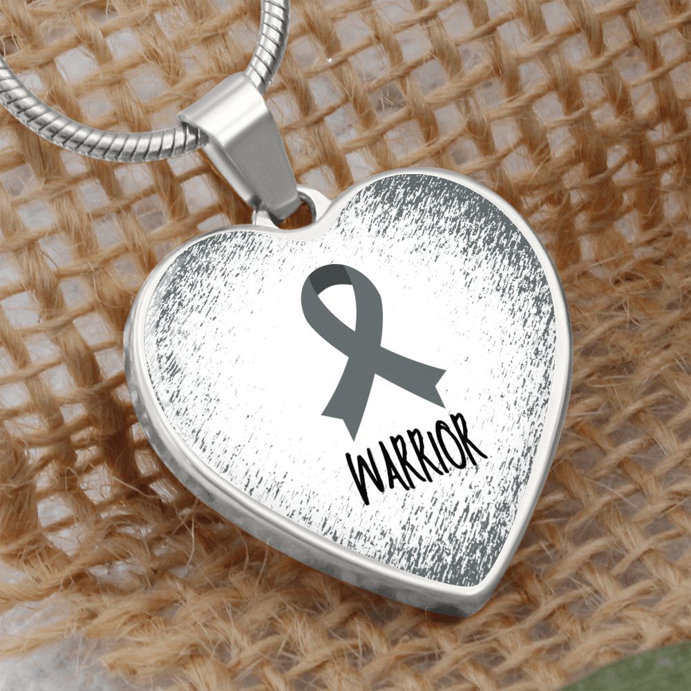 Gray Awareness Ribbon Necklace Gift,  Heart Pendant Necklace, Snake Chain, Silver Tone, Gold Tone