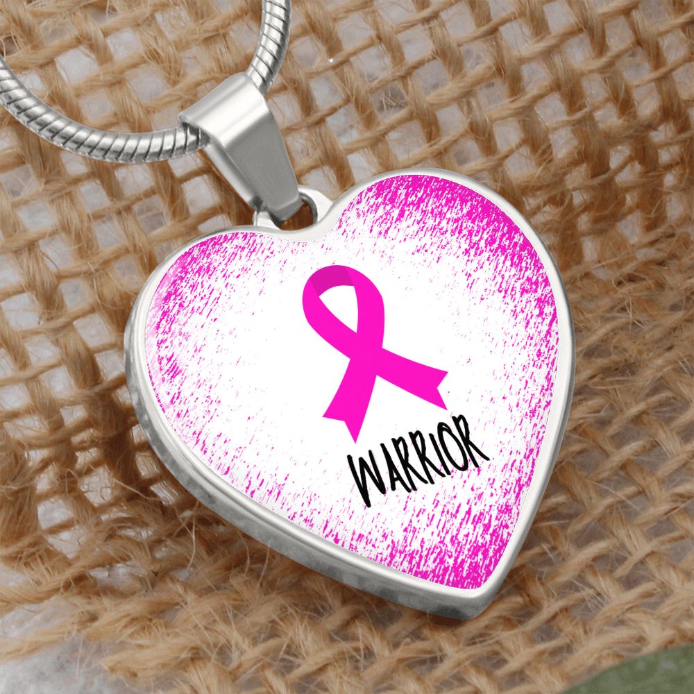 Pink Awareness Ribbon Necklace Gift,  Heart Pendant Necklace, Snake Chain, Silver Tone, Gold Tone