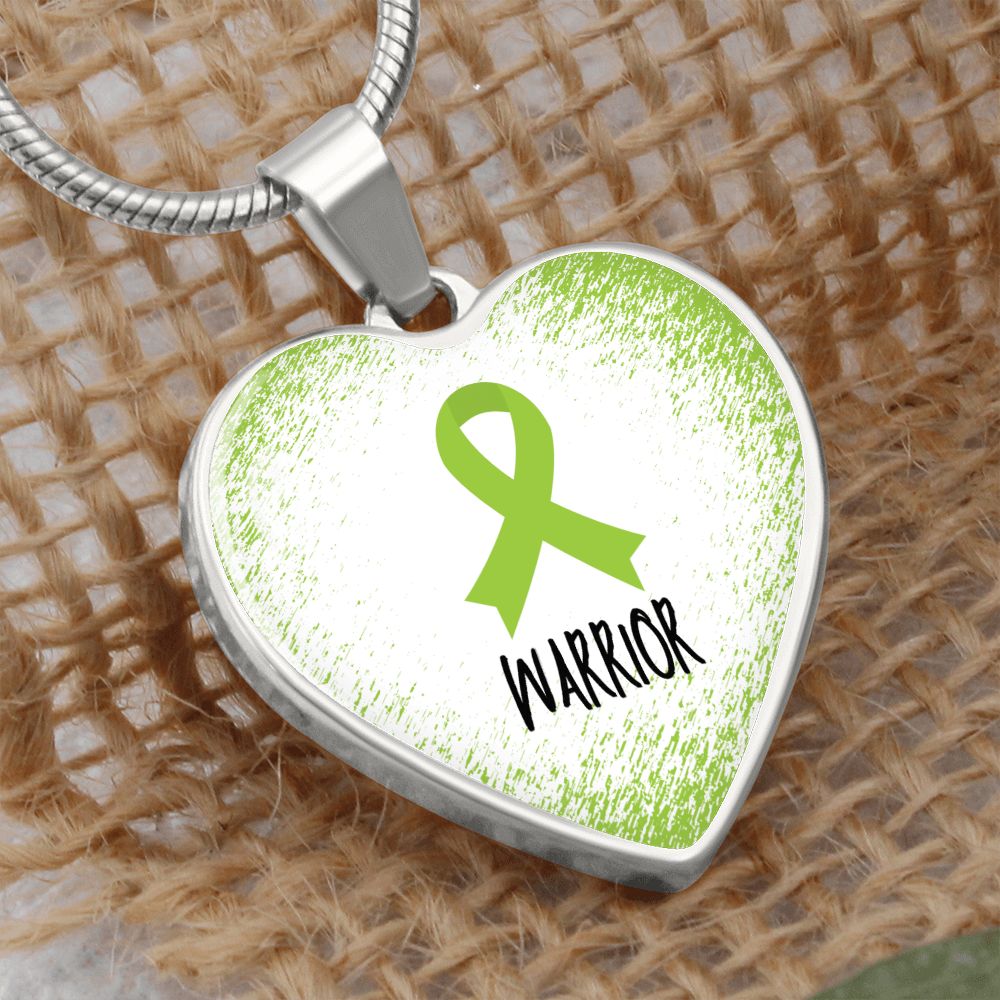 Lime Green Awareness Ribbon Necklace Gift, Heart Pendant Necklace, Snake Chain, Silver Tone, Gold Tone