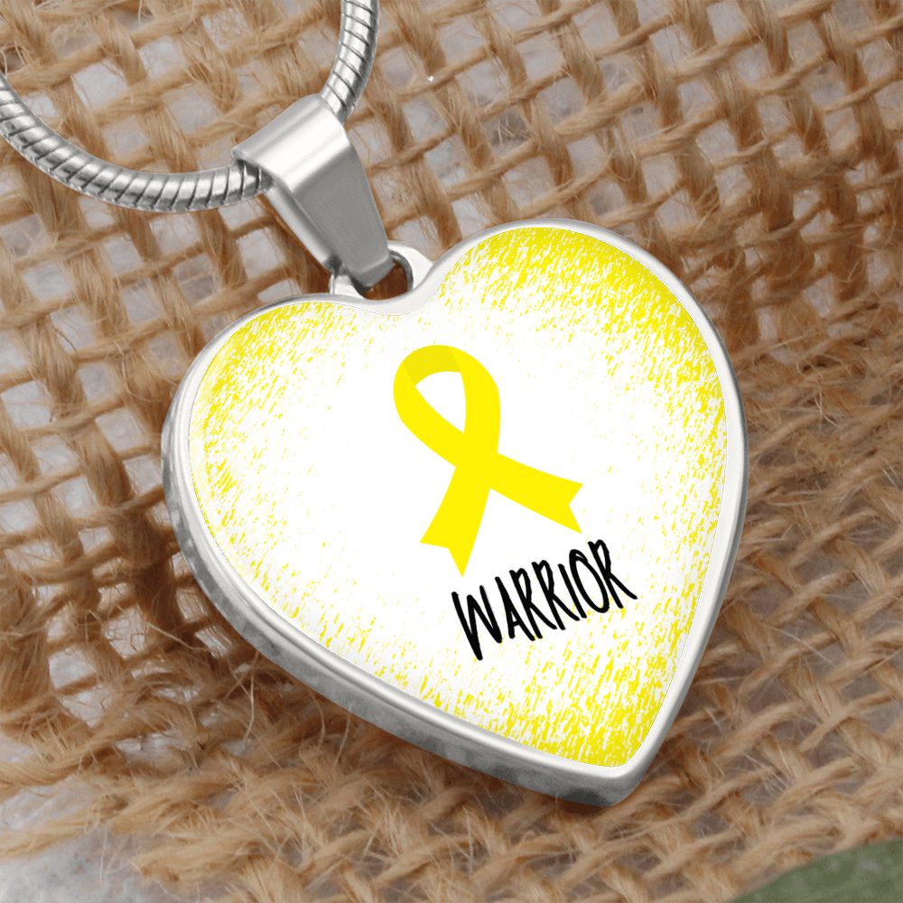 Yellow Awareness Ribbon Necklace Gift, Heart Pendant Necklace, Snake Chain, Silver Tone, Gold Tone