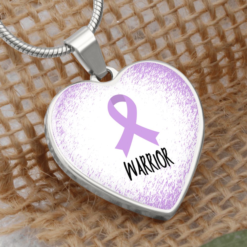 Light Purple Awareness Ribbon Necklace Gift, Heart Pendant Necklace, Snake Chain, Silver Tone, Gold Tone