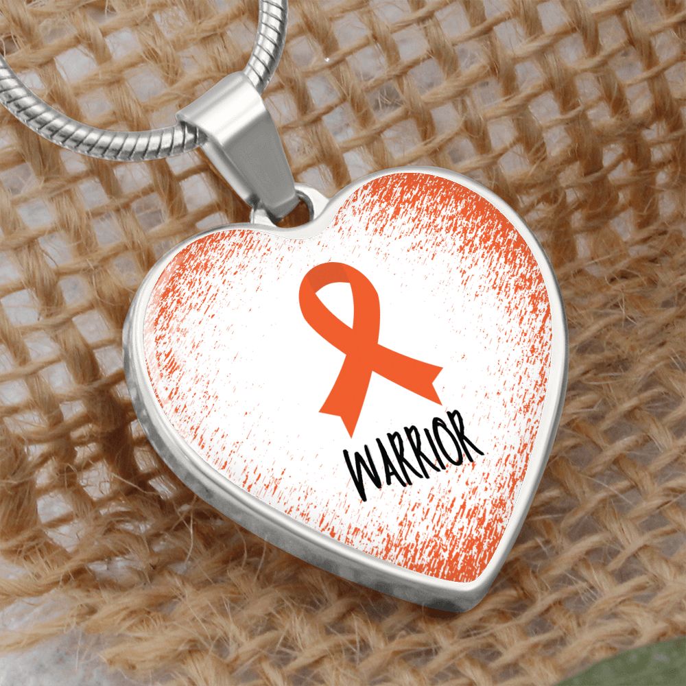 Orange Awareness Ribbon Necklace Gift,  Heart Pendant Necklace, Snake Chain, Silver Tone, Gold Tone