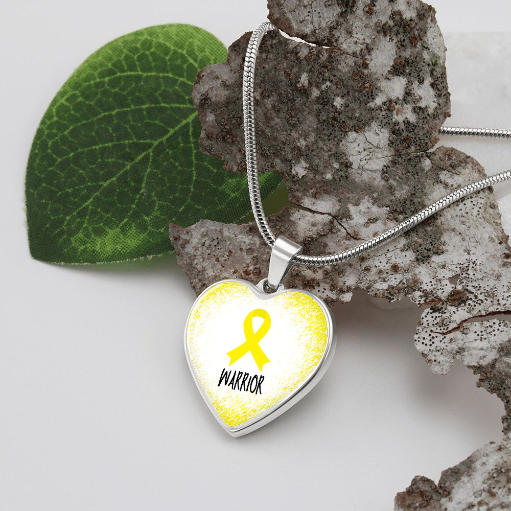Yellow Awareness Ribbon Necklace Gift, Heart Pendant Necklace, Snake Chain, Silver Tone, Gold Tone
