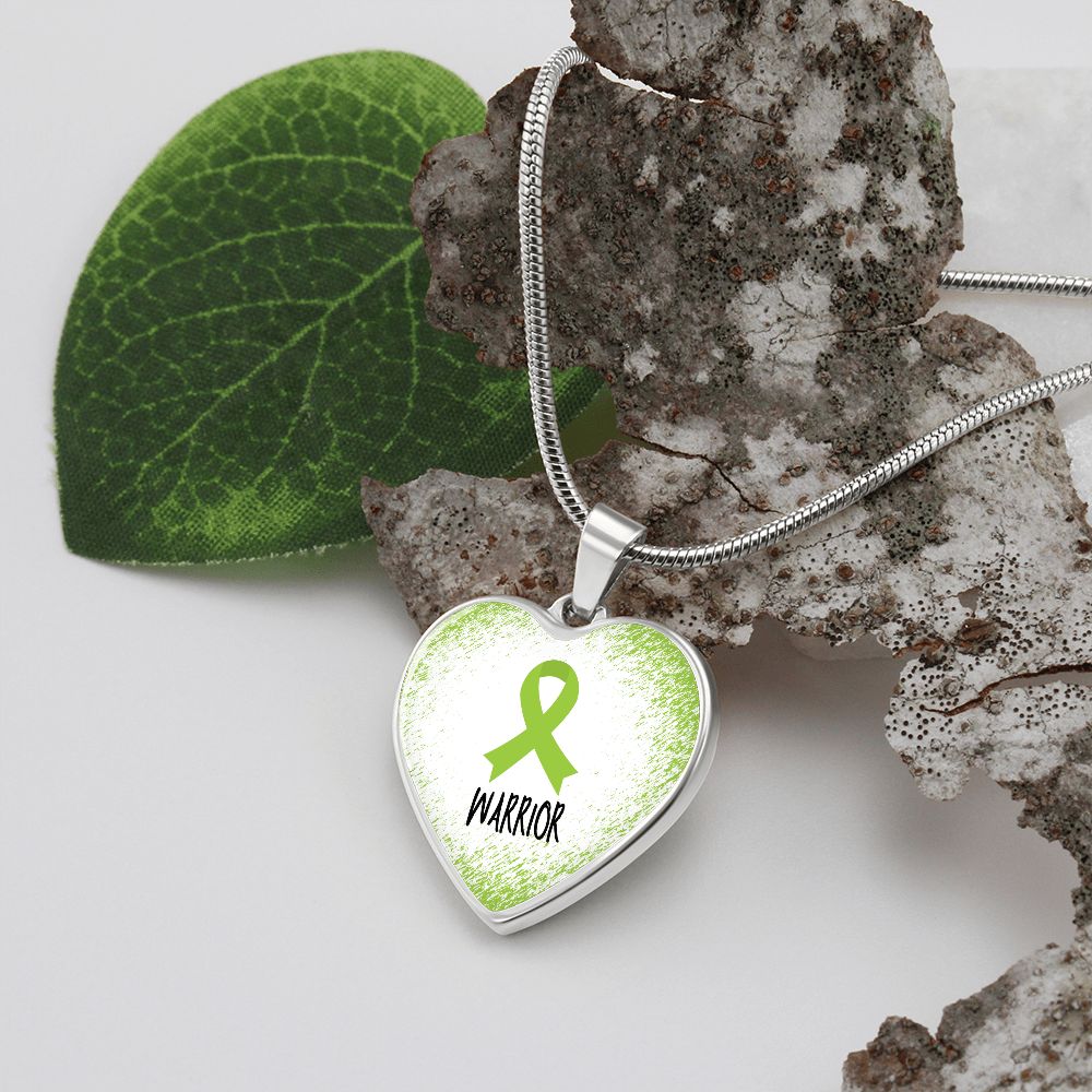 Lime Green Awareness Ribbon Necklace Gift, Heart Pendant Necklace, Snake Chain, Silver Tone, Gold Tone