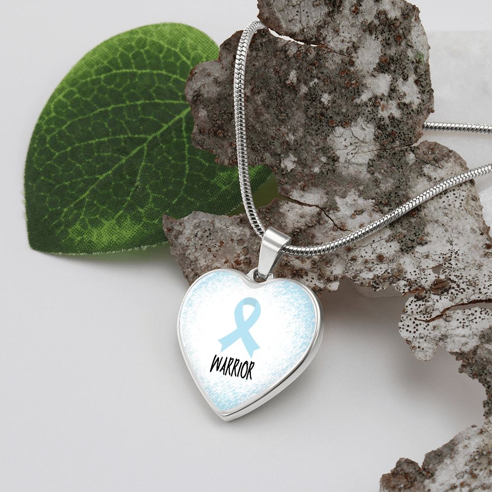 Light Blue Awareness Ribbon Necklace Gift,  Heart Pendant Necklace, Snake Chain, Silver Tone, Gold Tone