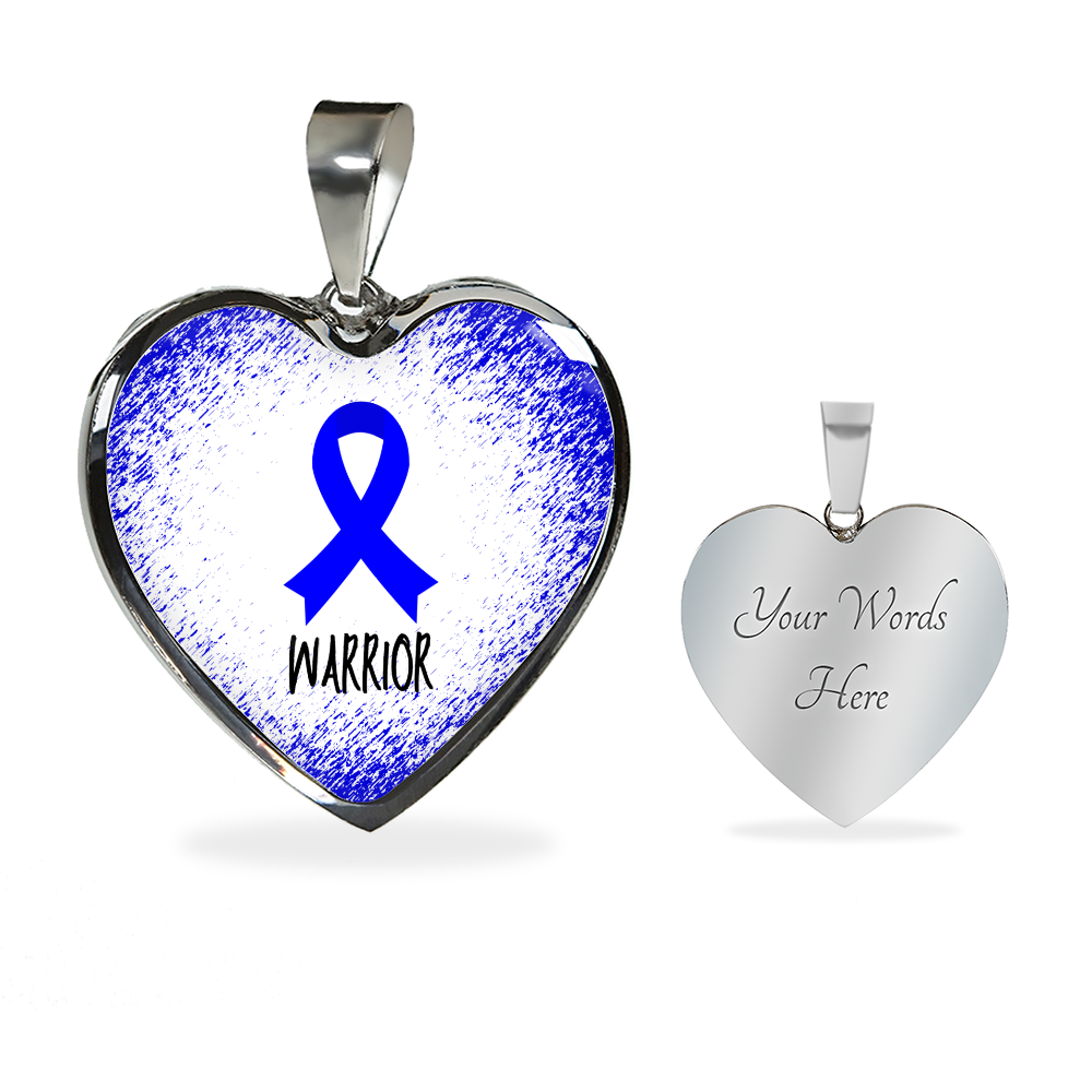 Blue Awareness Ribbon Necklace Gift, Heart Pendant Necklace, Snake Chain, Silver Tone, Gold Tone