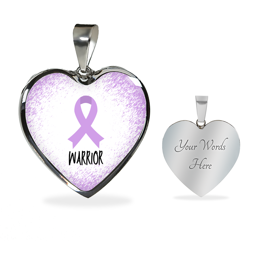 Light Purple Awareness Ribbon Necklace Gift, Heart Pendant Necklace, Snake Chain, Silver Tone, Gold Tone
