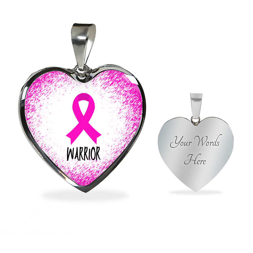 Pink Awareness Ribbon Necklace Gift,  Heart Pendant Necklace, Snake Chain, Silver Tone, Gold Tone