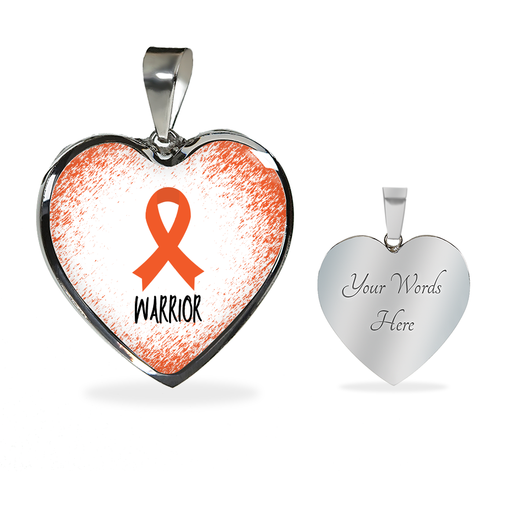 Orange Awareness Ribbon Necklace Gift,  Heart Pendant Necklace, Snake Chain, Silver Tone, Gold Tone