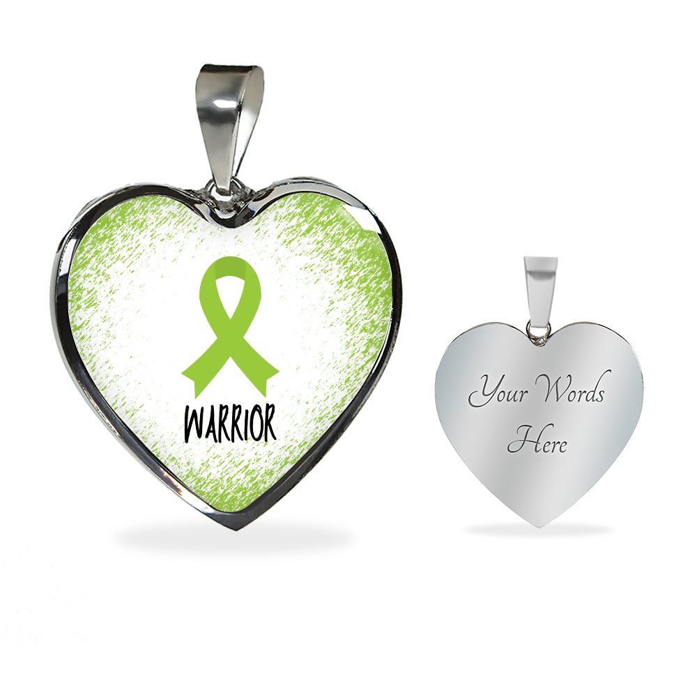 Lime Green Awareness Ribbon Necklace Gift, Heart Pendant Necklace, Snake Chain, Silver Tone, Gold Tone