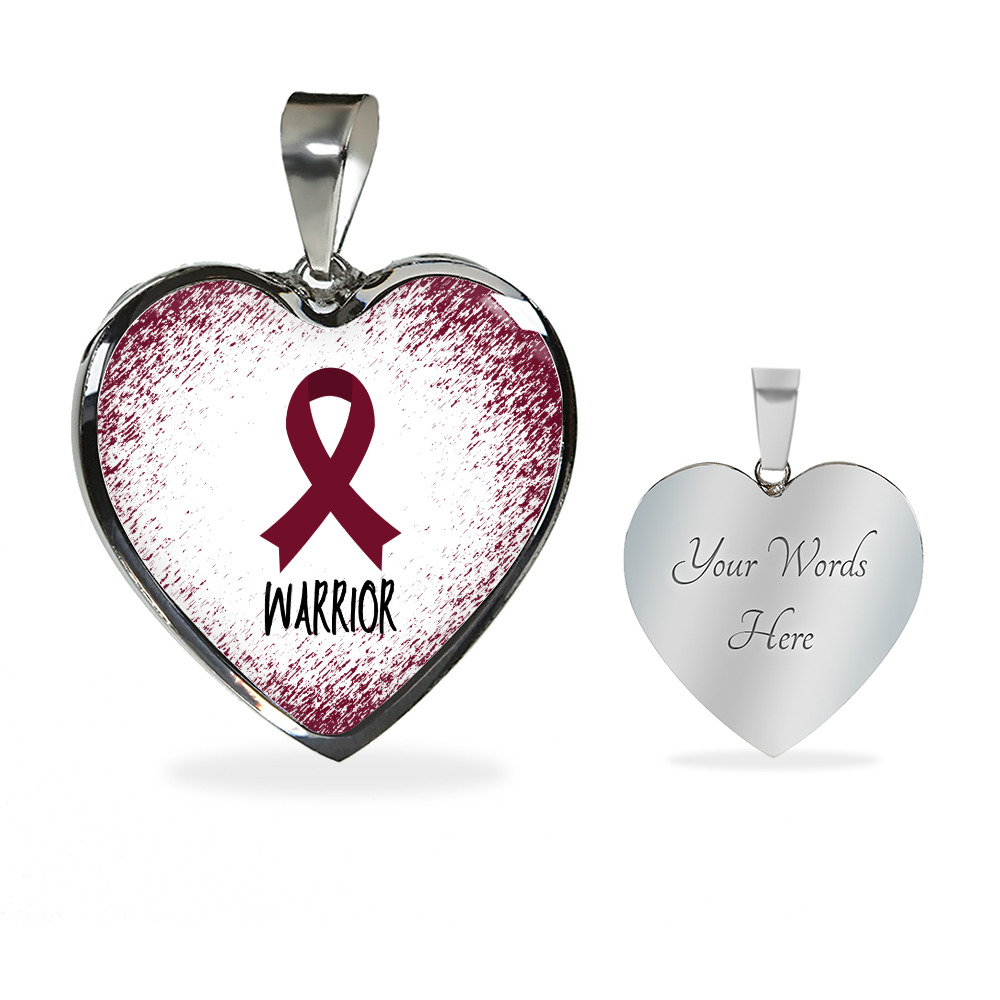 Burgundy Awareness Ribbon Necklace Gift, Heart Pendant Necklace, Snake Chain, Silver Tone, Gold Tone